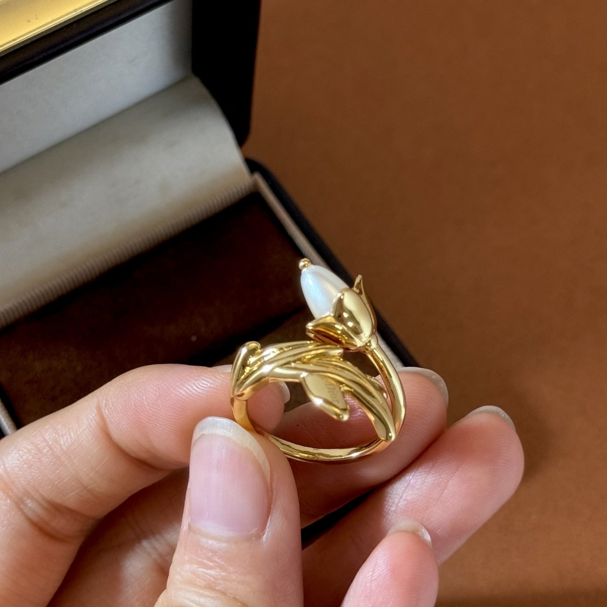 Dior Gold Brass Pearl Ring