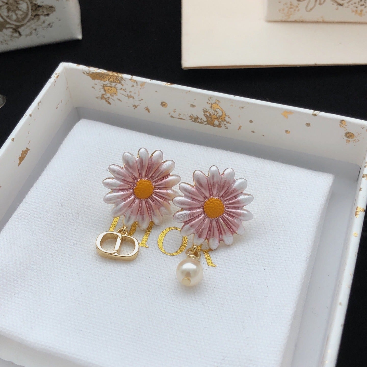 Dior Pink Brass Floral Earrings