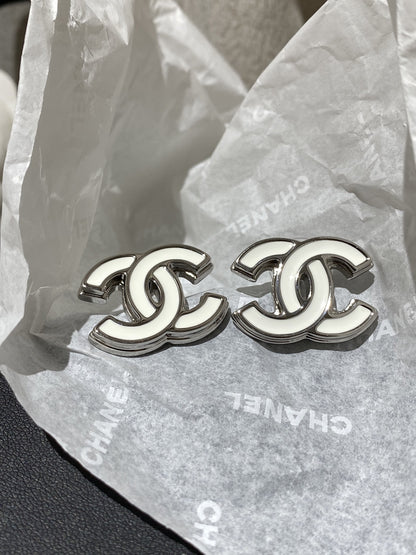 Chanel White Enamel Earrings
