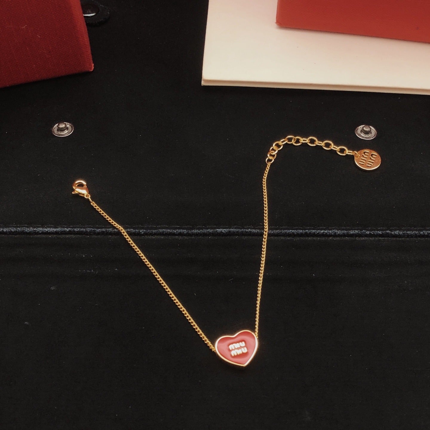 Miu Miu Red Brass Heart Bracelet