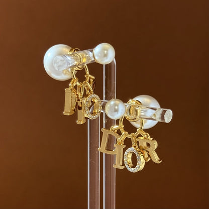 Dior Gold Brass Pearl Earrings