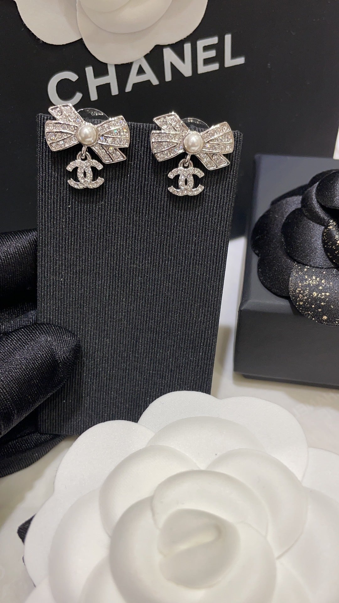 Chanel Silver Bow Earrings