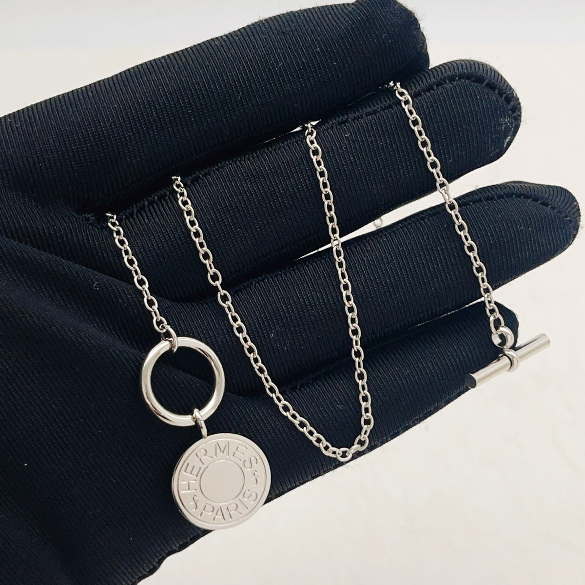 Hermes Silver Brass Round Necklace