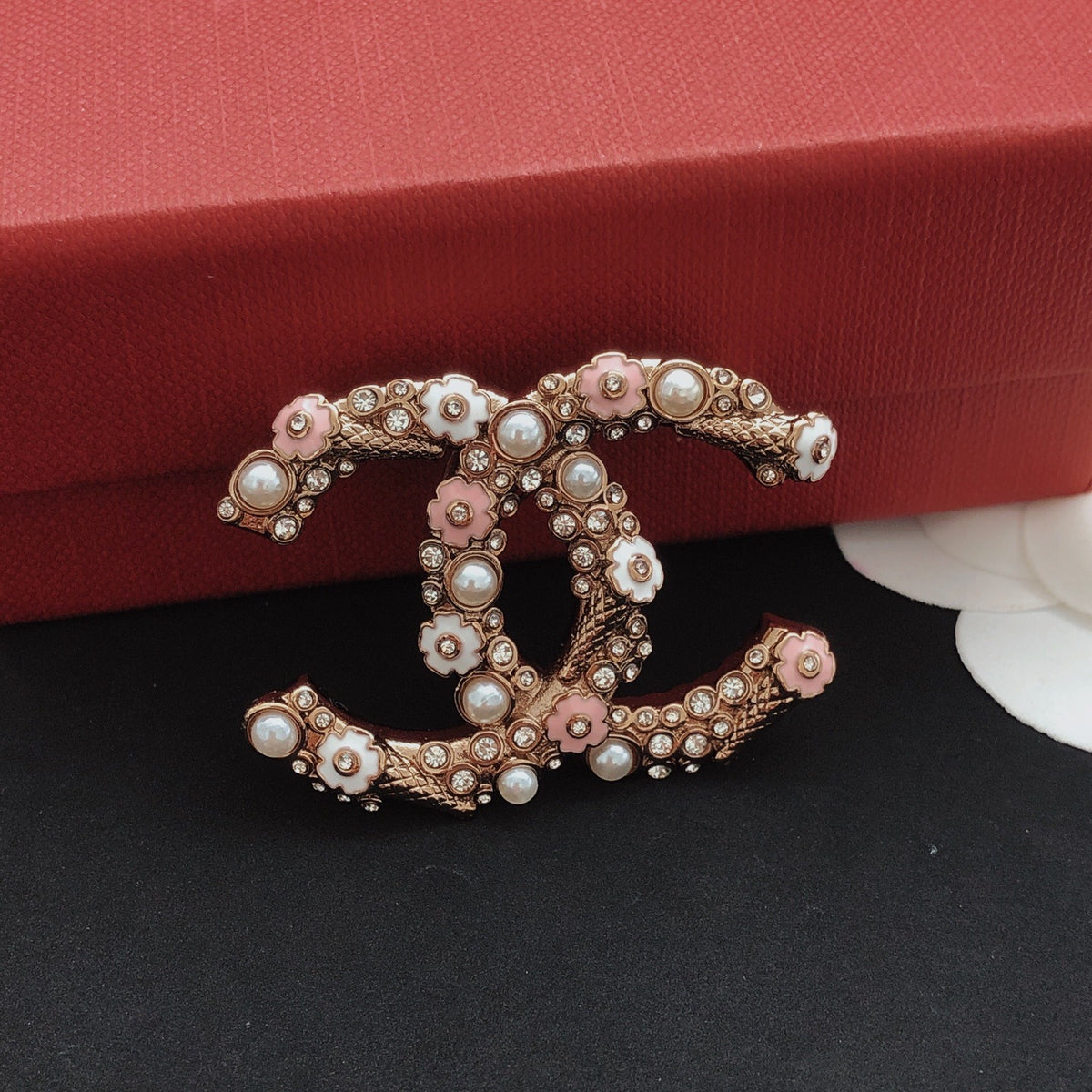 Chanel Pink Brass Brooch
