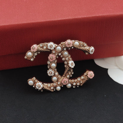 Chanel Pink Brass Brooch