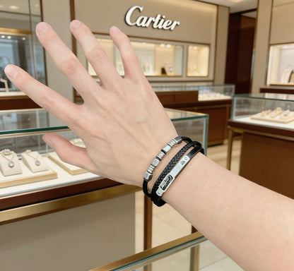 Cartier Leather & Sterling Silver Chain Bracelet