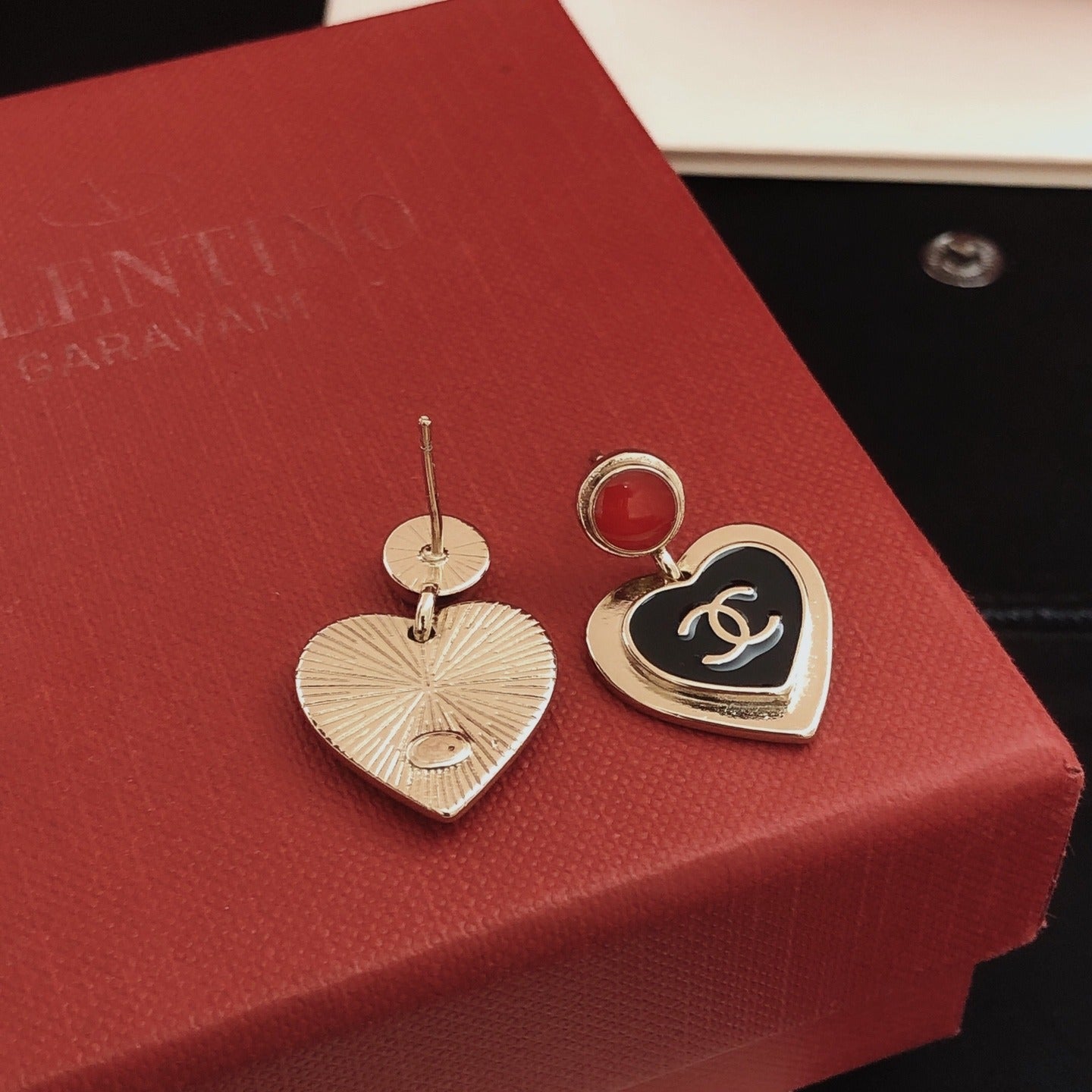 Chanel Black Brass Heart Earrings