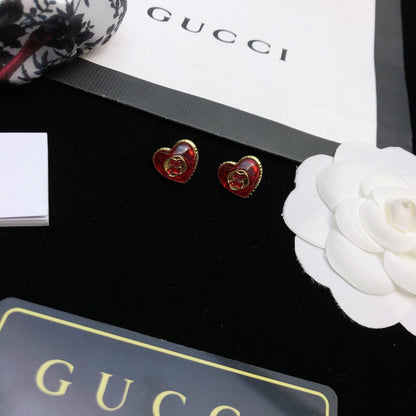 Gucci Red Sterling Silver Double G Earrings