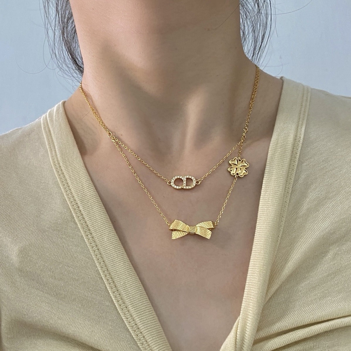 Dior Gold Brass Clover Necklace