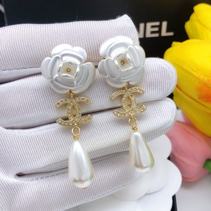 Chanel White Floral Earrings