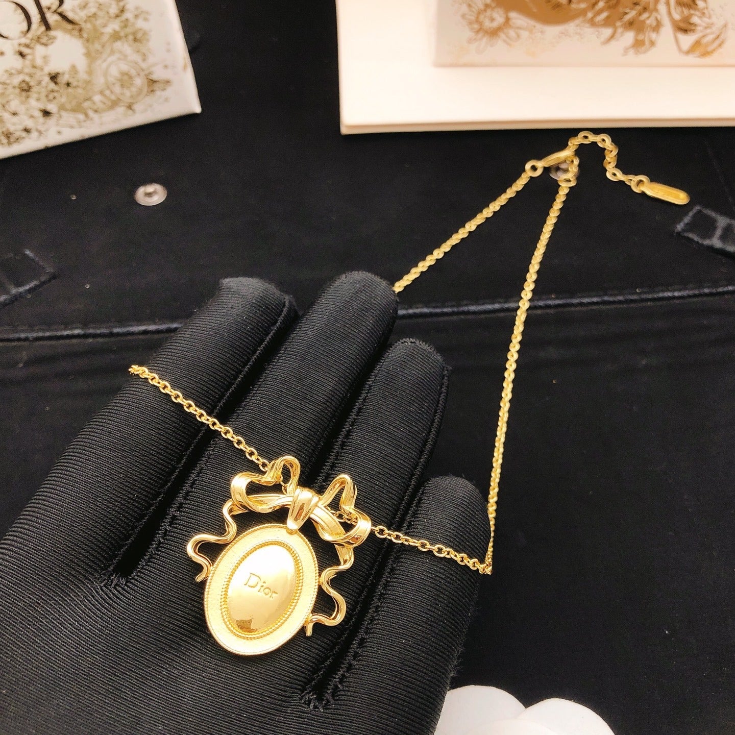 Dior Brass Bow Necklace