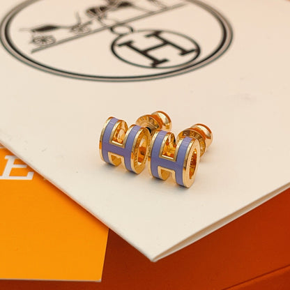 Hermes Purple Brass Earrings