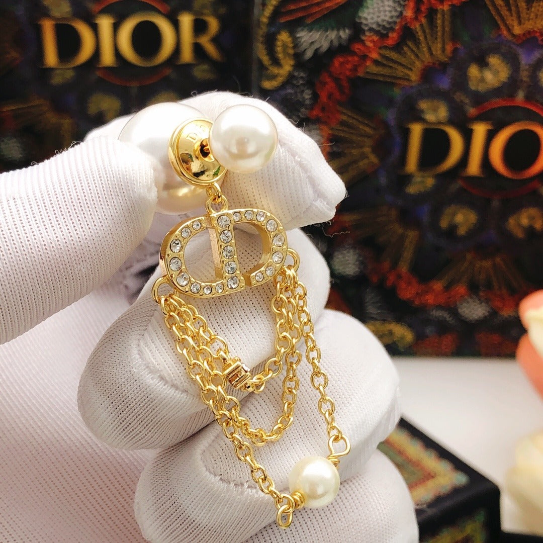 Dior Brass Pearl Earrings