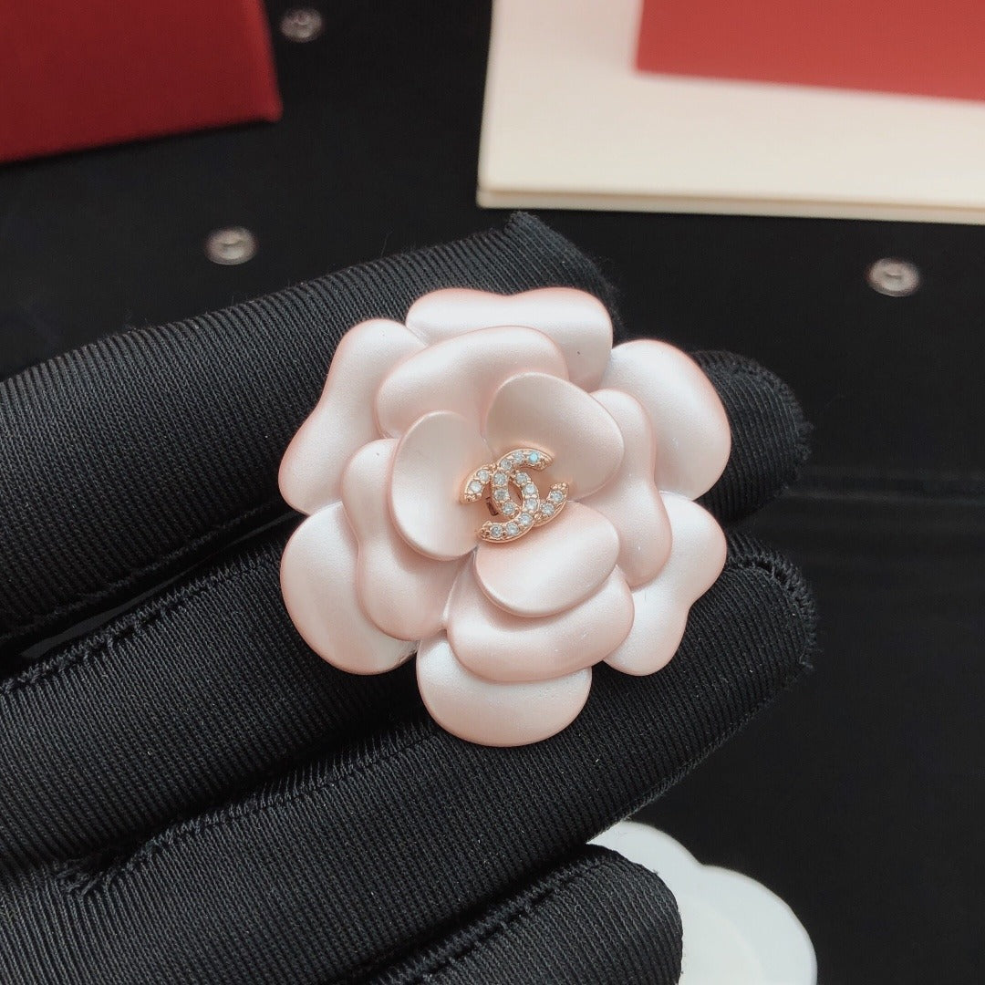 Chanel Pink Brass Floral Brooch