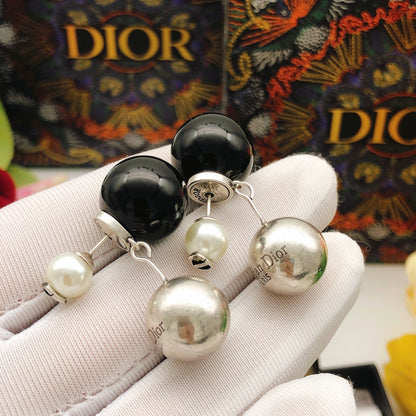 Dior Black Brass Pearl Earrings
