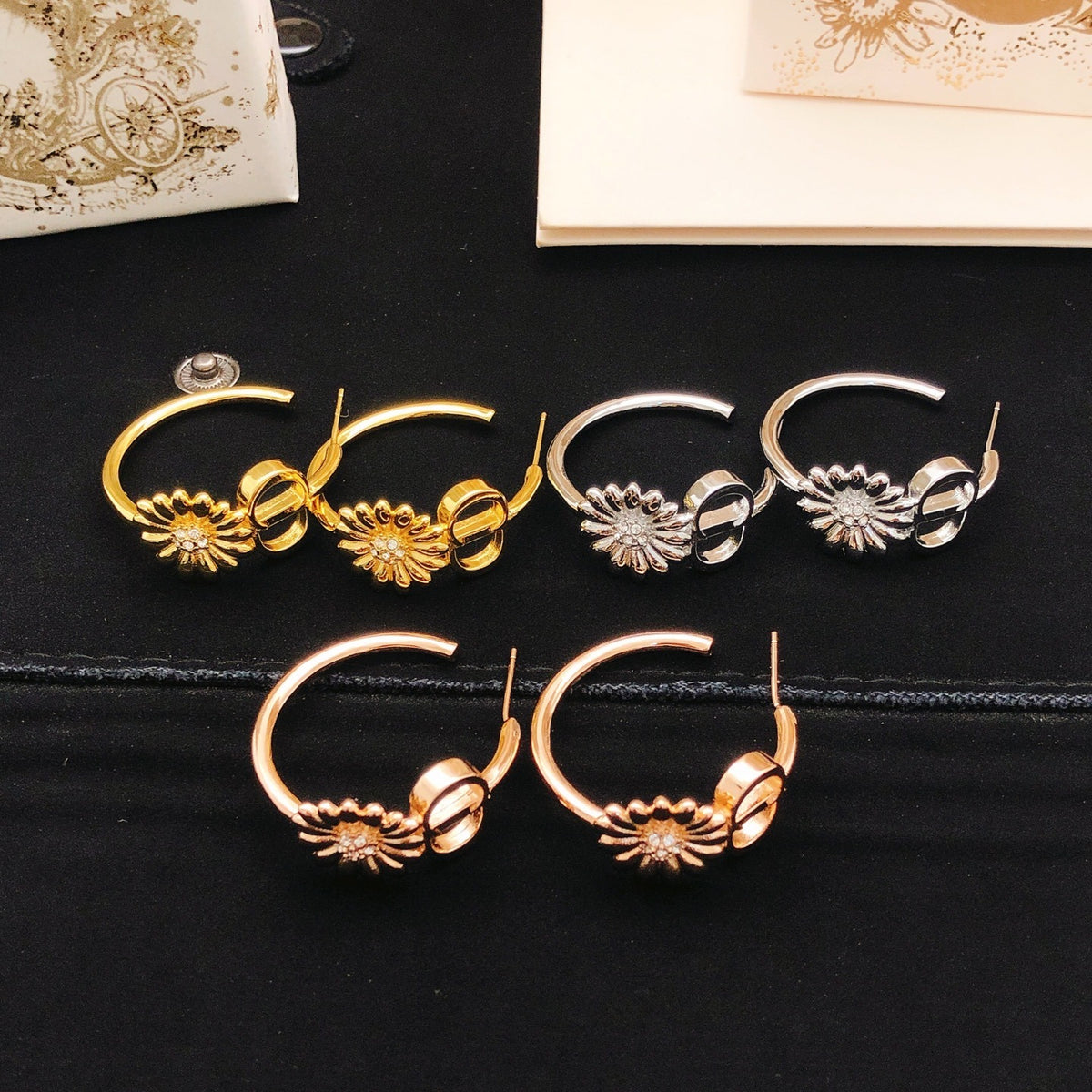 Dior Gold Brass Sunburst Earrings