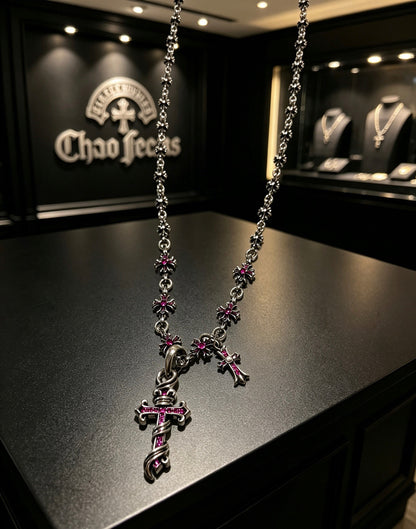 Chrome Hearts Sterling Silver Cross Necklace