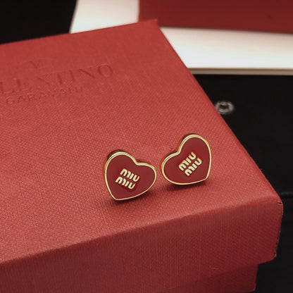 Miu Miu Red Brass Heart Earrings