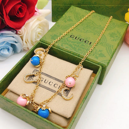 Gucci Pink Brass Floral Necklace