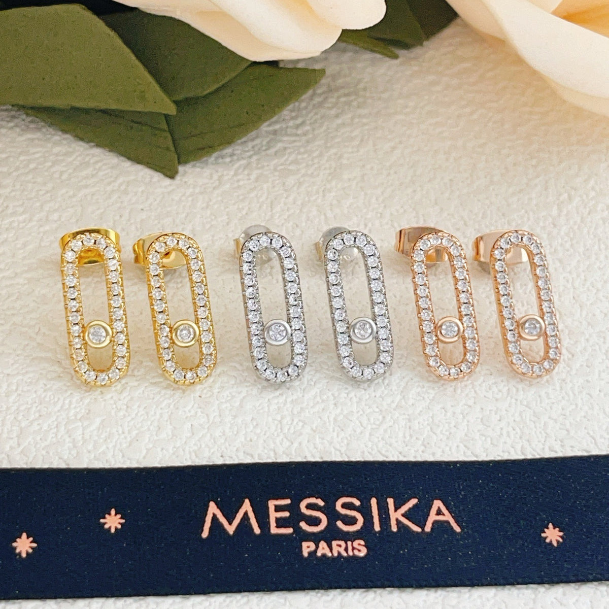 Messika Gold Brass Pave Earrings