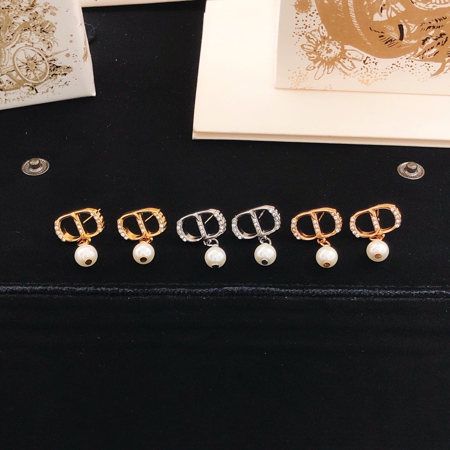 Dior Brass Pearl Earrings