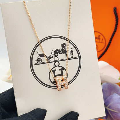 Hermes Brass Pave Necklace