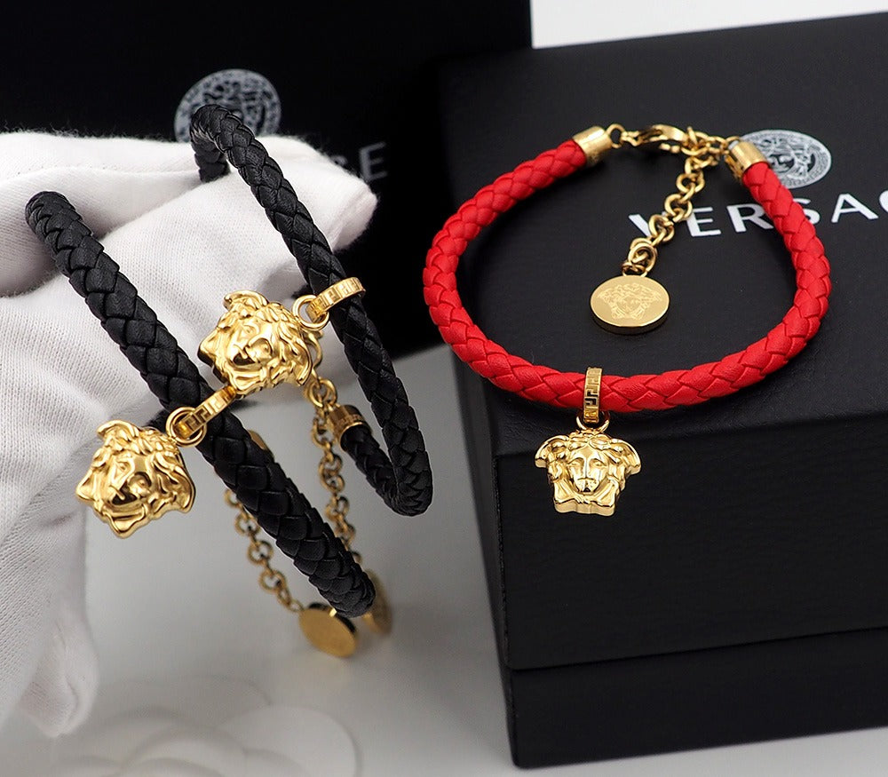Versace Gold Leather Medusa Bracelet