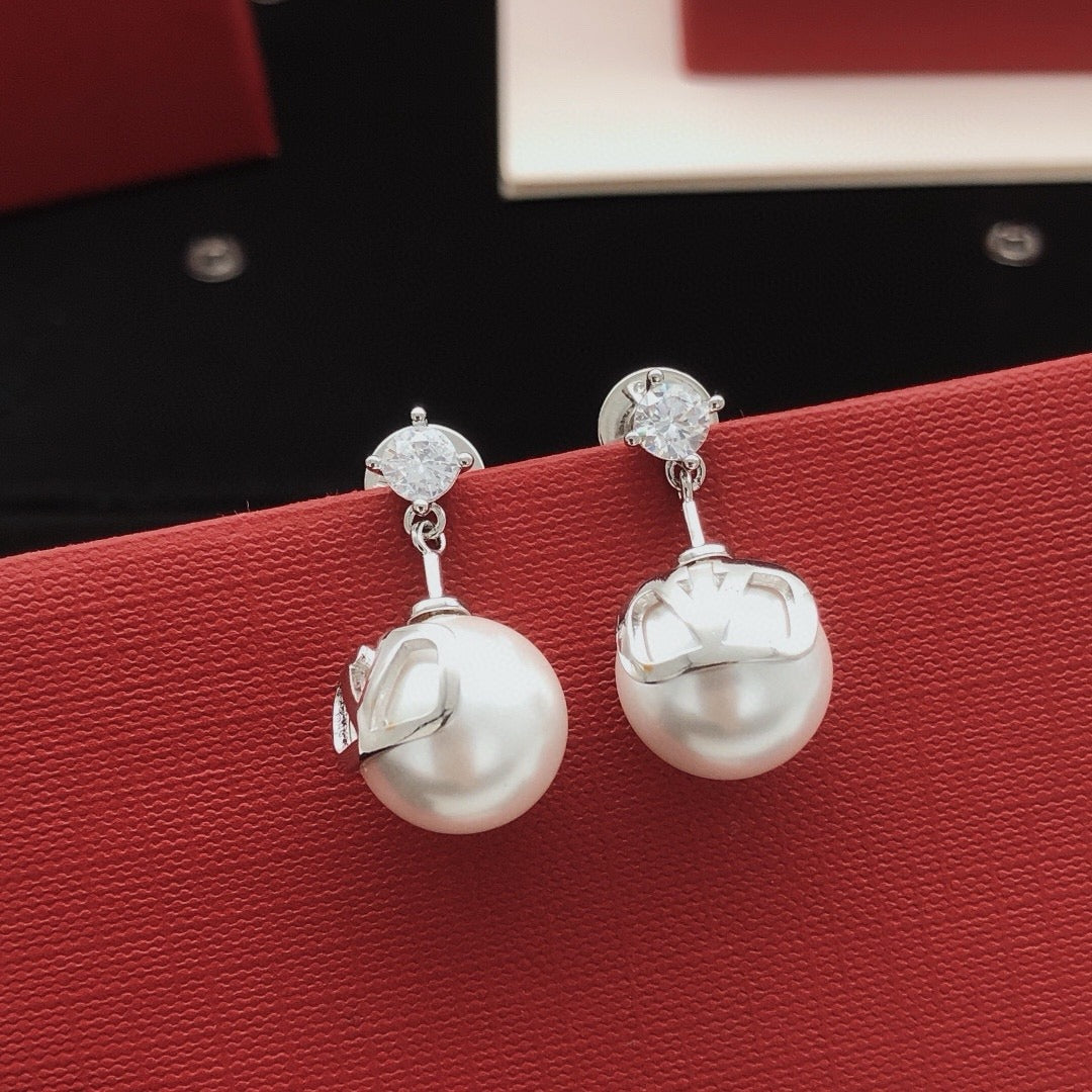 Valentino Brass Pearl Earrings