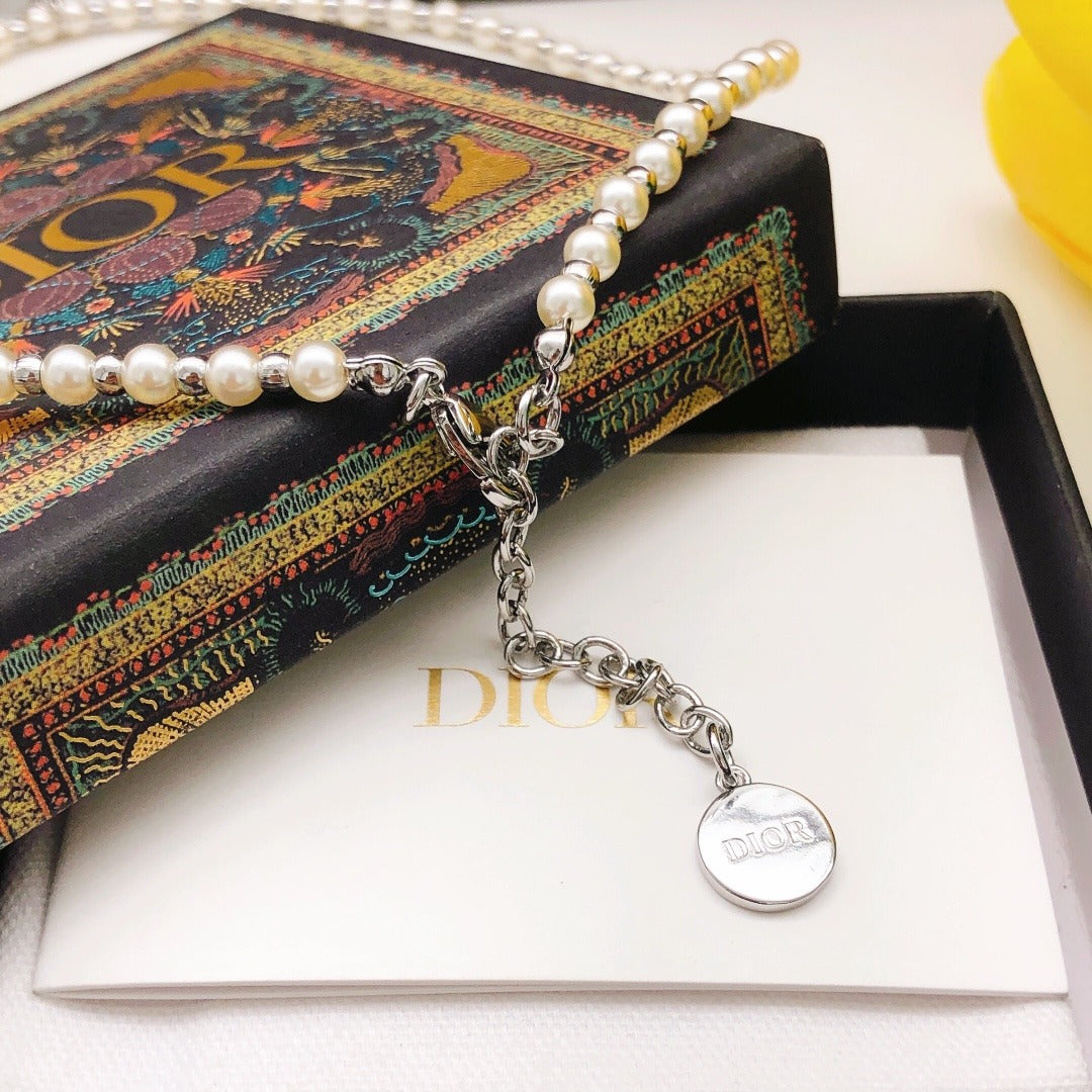 Dior Black Brass Pearl Necklace