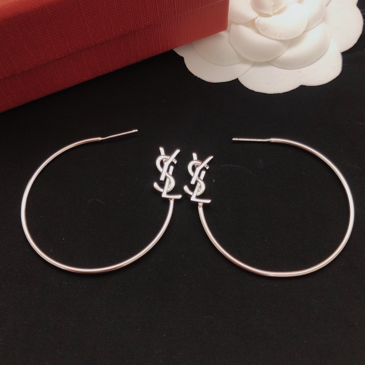 Saint Laurent Silver Brass Round Earrings
