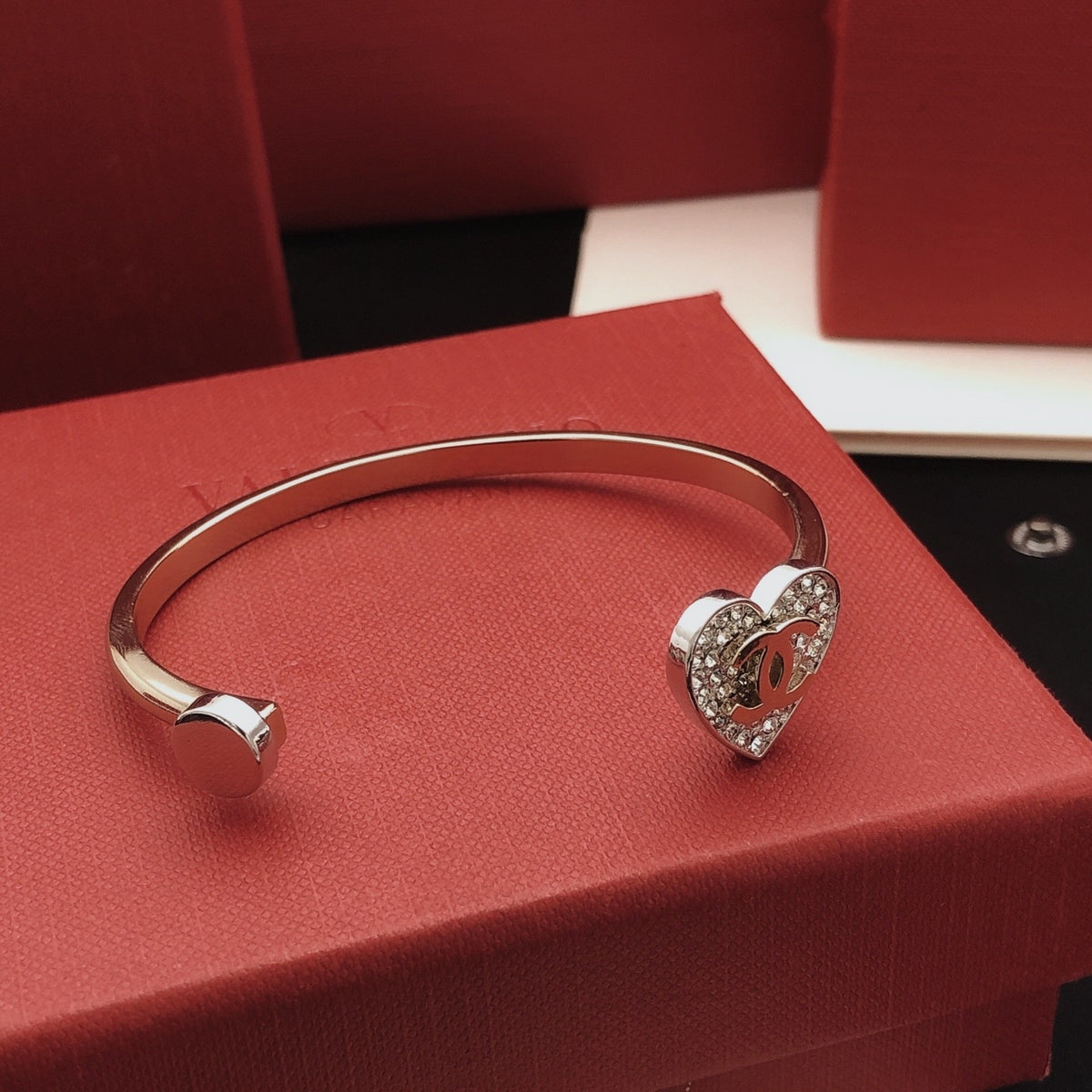 Chanel Silver Brass Heart Bracelet