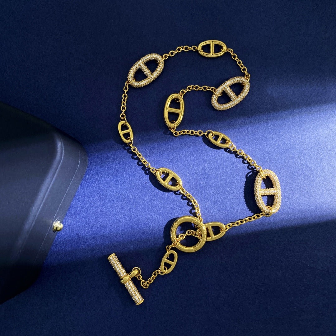 Hermes Silver Brass Round Necklace
