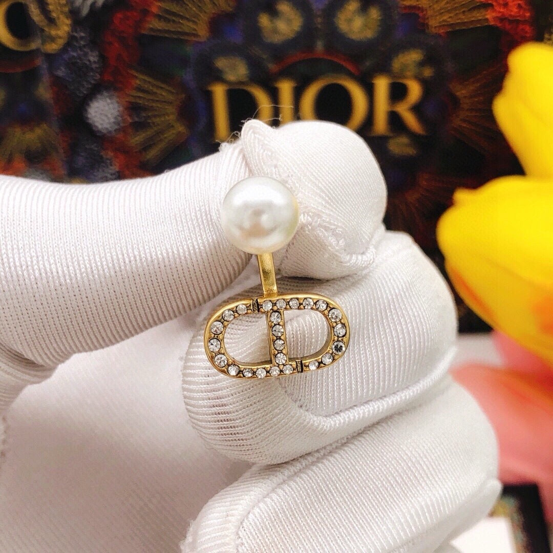 Dior Brass & Sterling Silver Pearl Earrings