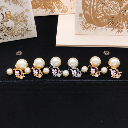 Dior Pink Brass Floral Earrings