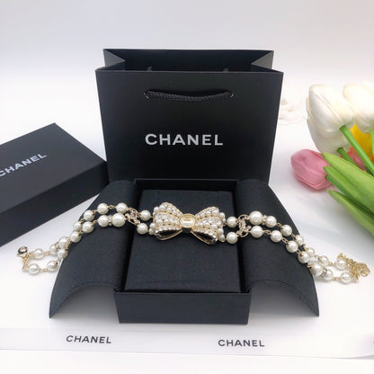 Chanel Brass & Sterling Silver Bow Necklace
