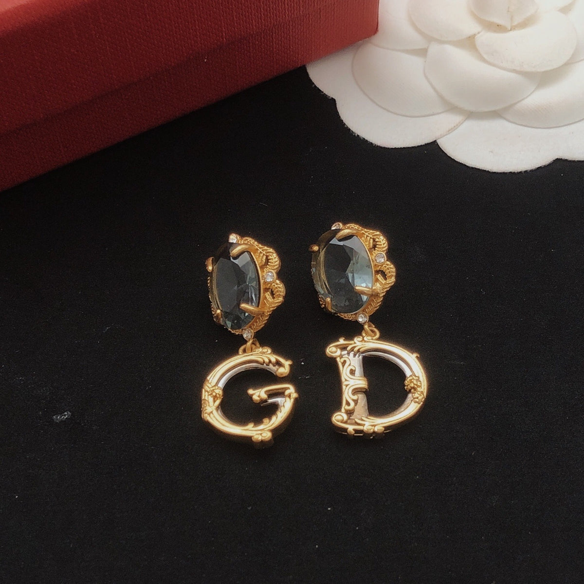 Unbranded Black Brass Logo Earrings