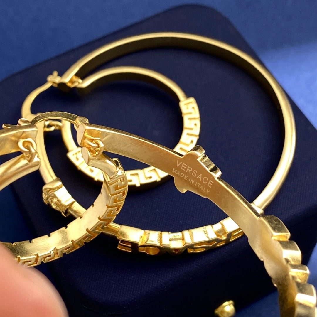 Versace Brass Logo Earrings