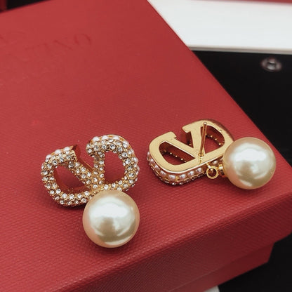 Valentino Brass Pearl Earrings