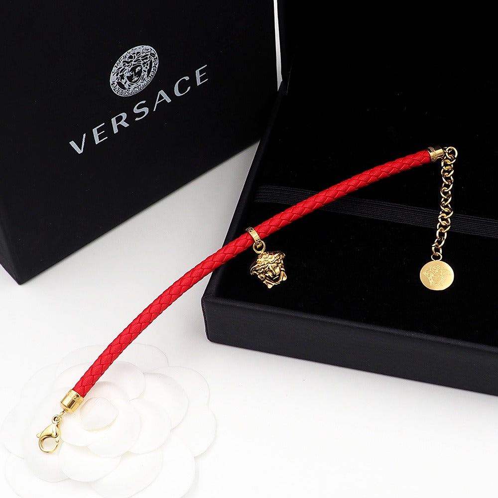 Versace Gold Leather Medusa Bracelet