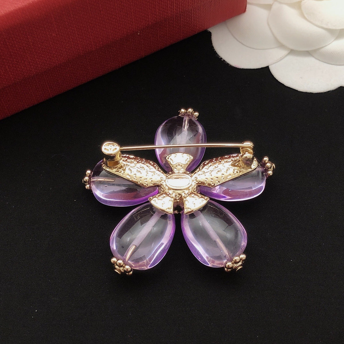 Chanel Purple Brass Floral Brooch