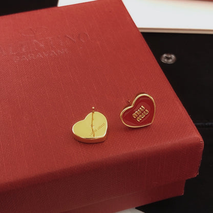 Miu Miu Red Brass Heart Earrings