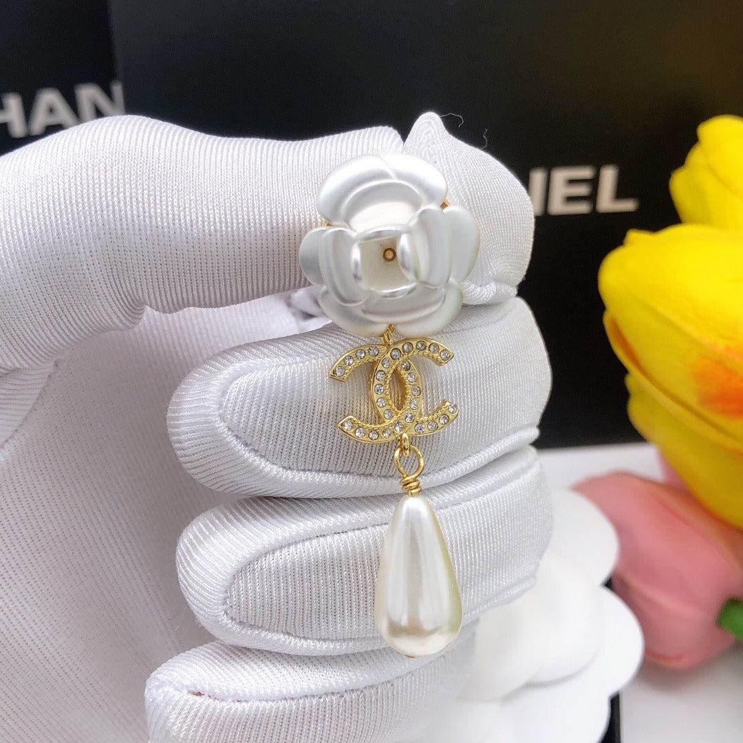 Chanel White Floral Earrings