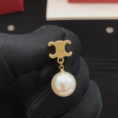 Celine Brass Pearl Earrings