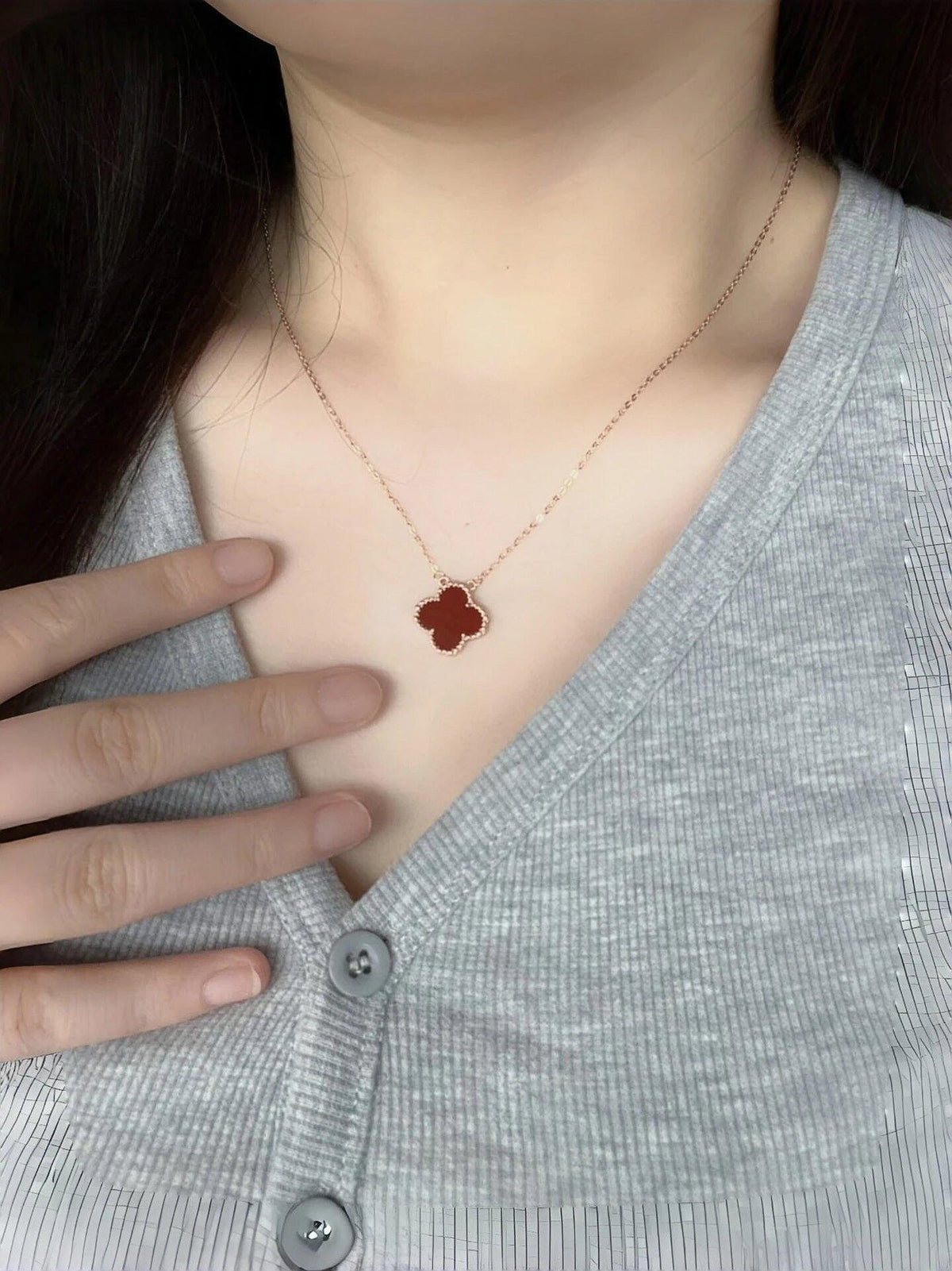 Unbranded Red Brass Clover Necklace