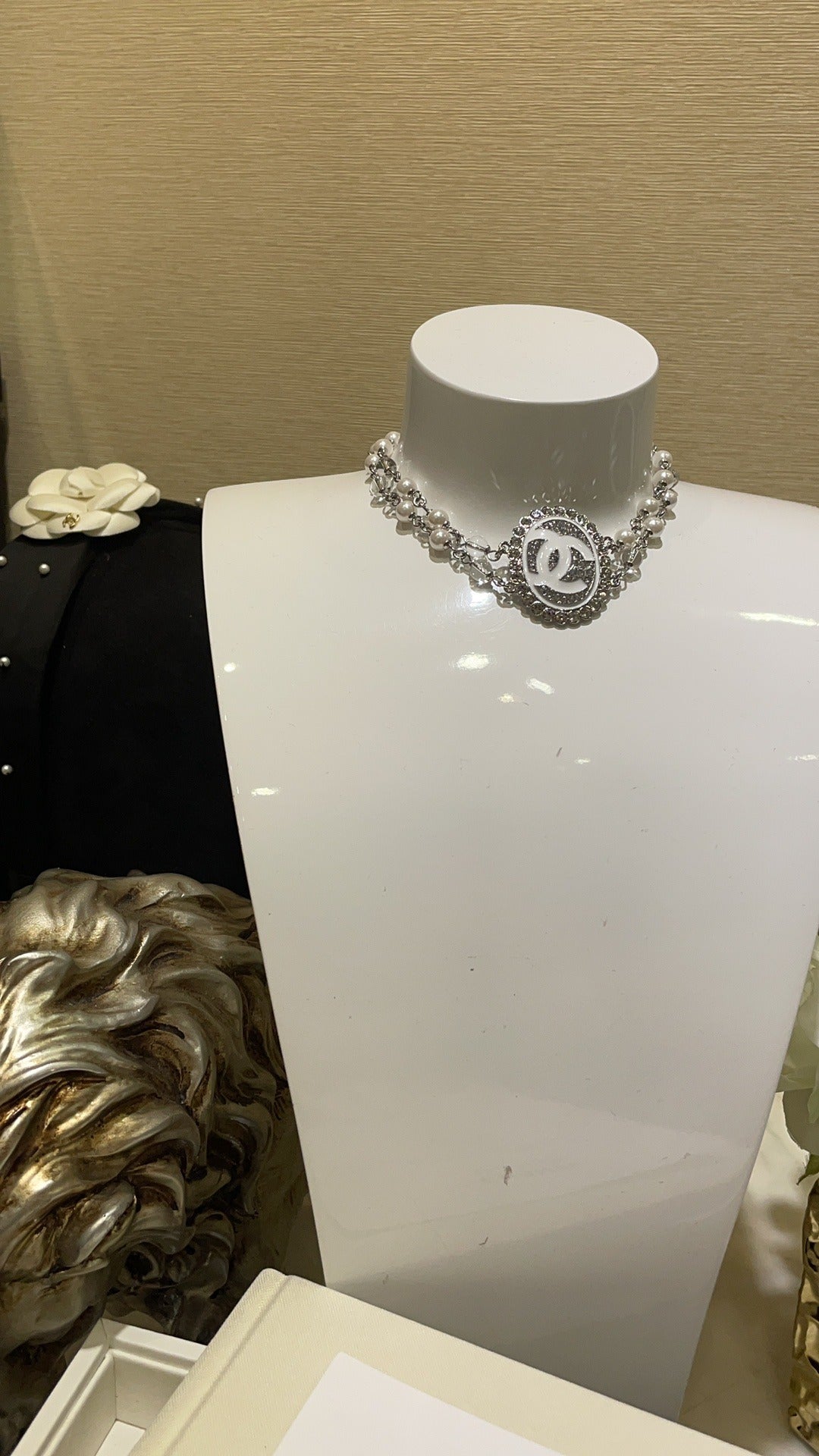 Chanel White Brass Pearl Necklace