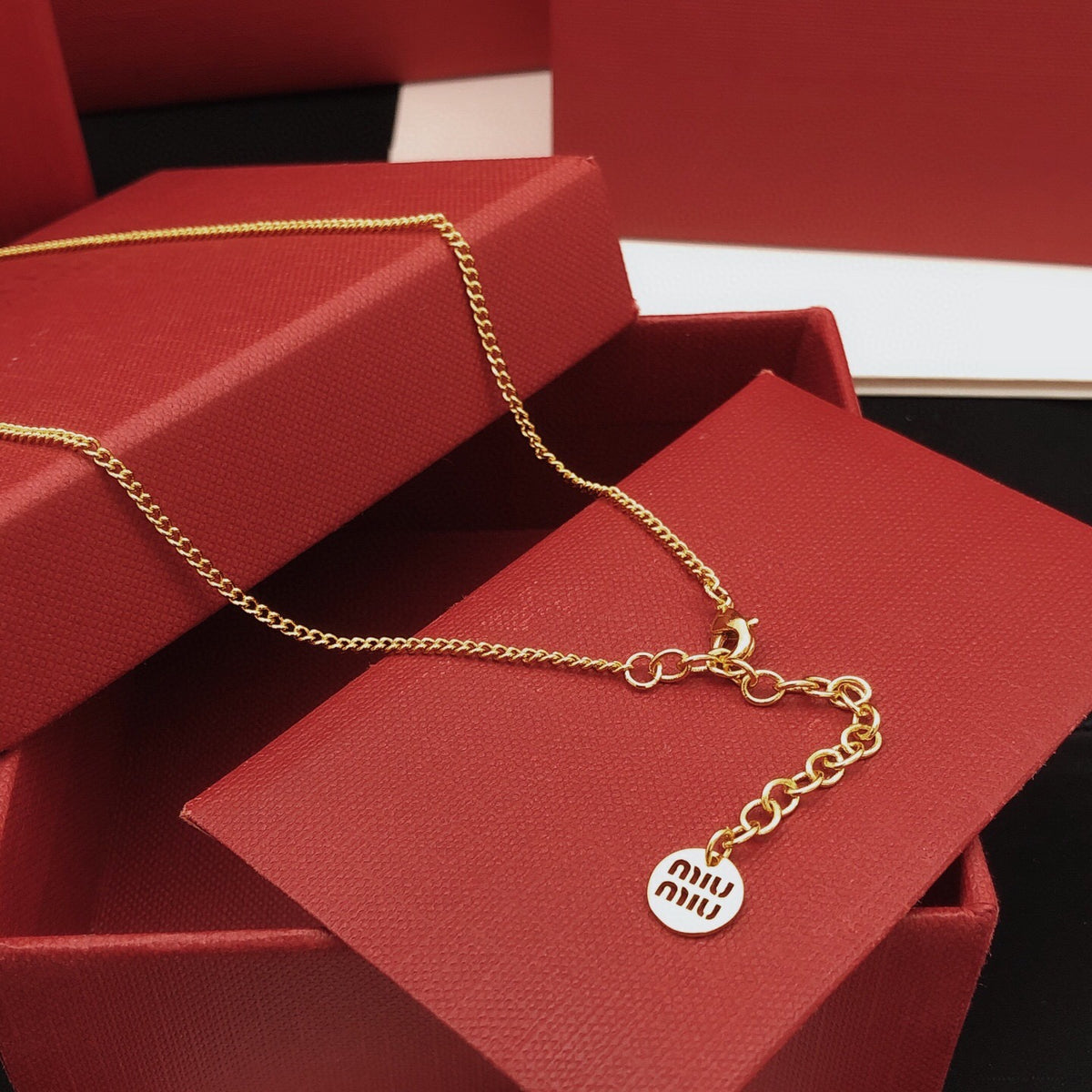 Miu Miu Black Brass Round Necklace