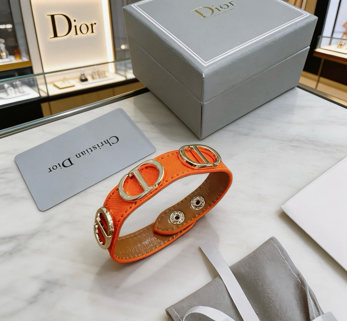 Dior Leather & Sterling Silver Chain Bracelet