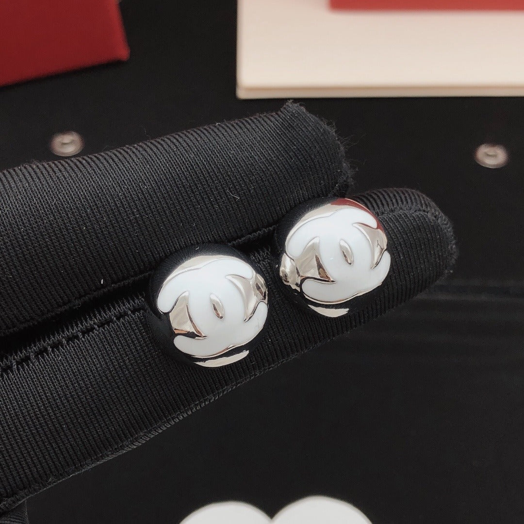 Chanel White Brass Round Earrings