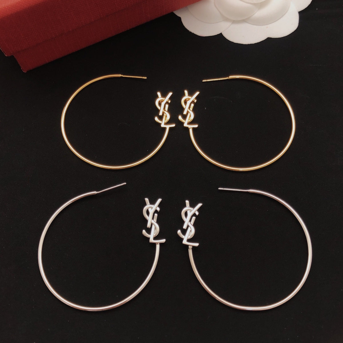 Saint Laurent Silver Brass Round Earrings