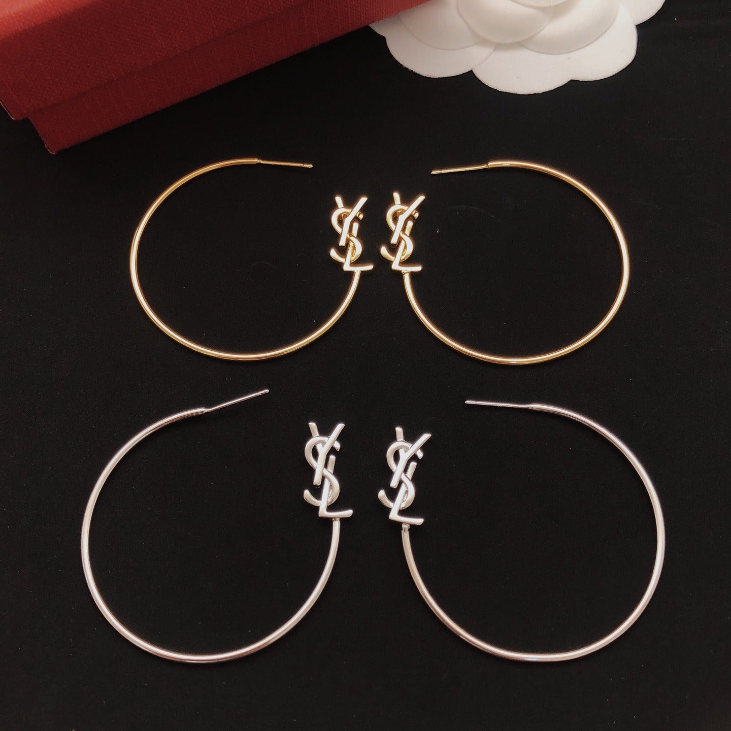 Saint Laurent Silver Brass Round Earrings